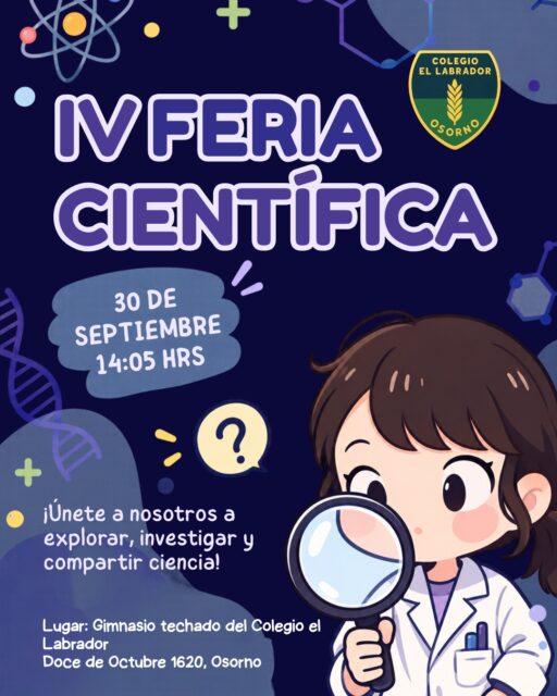 Estimadas familias, les recordamos que mañana miércoles 30 de septiembre a partir de las 14:05 horas realizaremos en el gimnasio techado de nuestro colegio la 4° versión de la Feria Científica "Colegio El Labrador Osorno". 

Los esperamos.

Colegio El Labrador Osorno comprometido con la formación integral de los estudiantes. 

Sigamos Labrando Futuro...