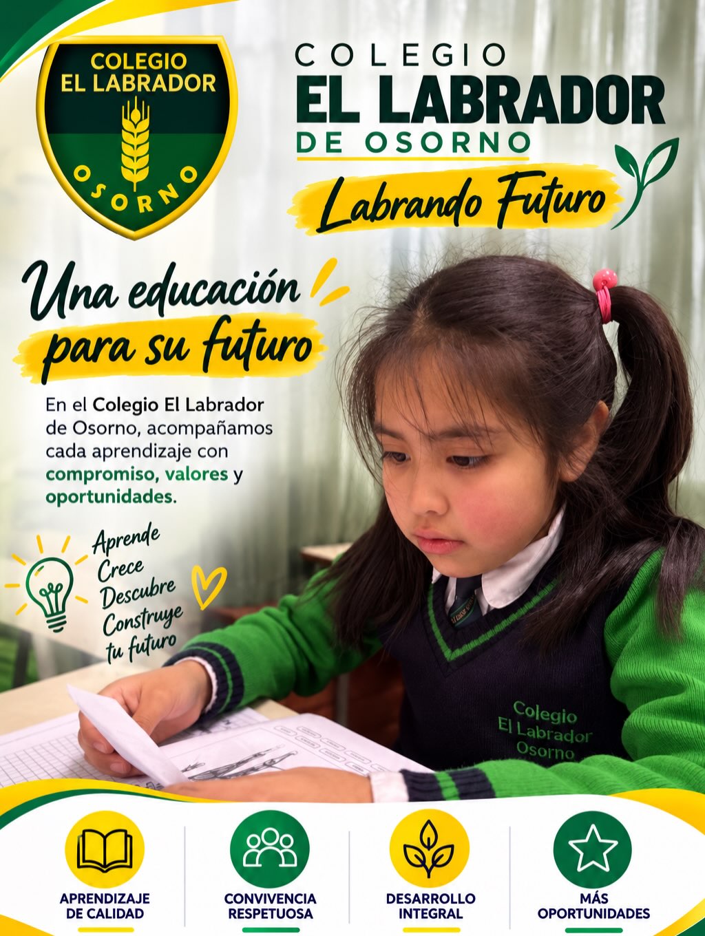 ¡En el Colegio El Labrador de Osorno seguimos Labrando Futuro! 

Cada aprendizaje es una oportunidad para crecer, descubrir y construir un mejor mañana, siempre de la mano de la educación y los valores. 

#ColegioElLabrador #LabrandoFuturo #Osorno #Educación #Aprendizaje ComunidadEducativa
